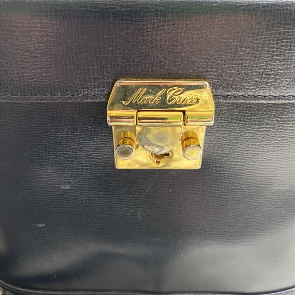 Mark Cross Vintage 1980s Benchley Bag Purse Handbag Navy Blue Leather NO KEY - Picture 3 of 11